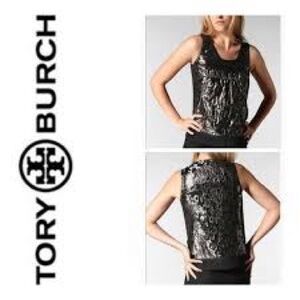 TORY BURCH Black Metallic Animal Leopard Print Sleeveless Tank Top